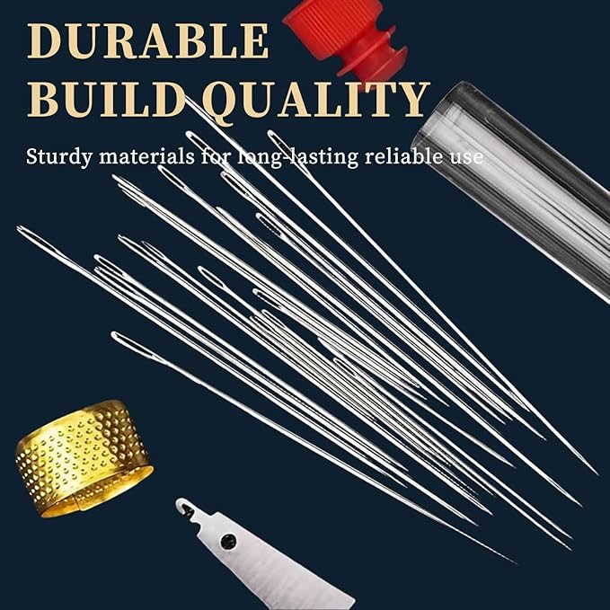 Stainless Steel Needles for Hand Sewing, 36Pcs Big Eye Steel Sewing Needles Kit, Portable DIY Hand Made Craft Set - Long & Thin Handmade Quilting Kit (36 Pcs)