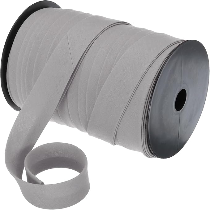 MECCANIXITY 1 Inch Double Fold Bias Tape Polyester Continuous Bulk Bias Tape for Sewing,Seaming Quilting Hemming Binding Crafts (Grey 55 Yards)