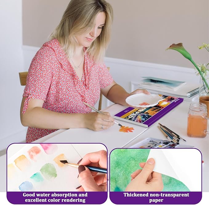 Tlenpo Watercolor Paper Pad, 8.5 x5.5 in, 110lb/230gsm, 50 Sheets, Artist Painting Drawing Paper Book, Art Supplies for Adults Kids, Acid-Free Water Color Paper for Beginner Students