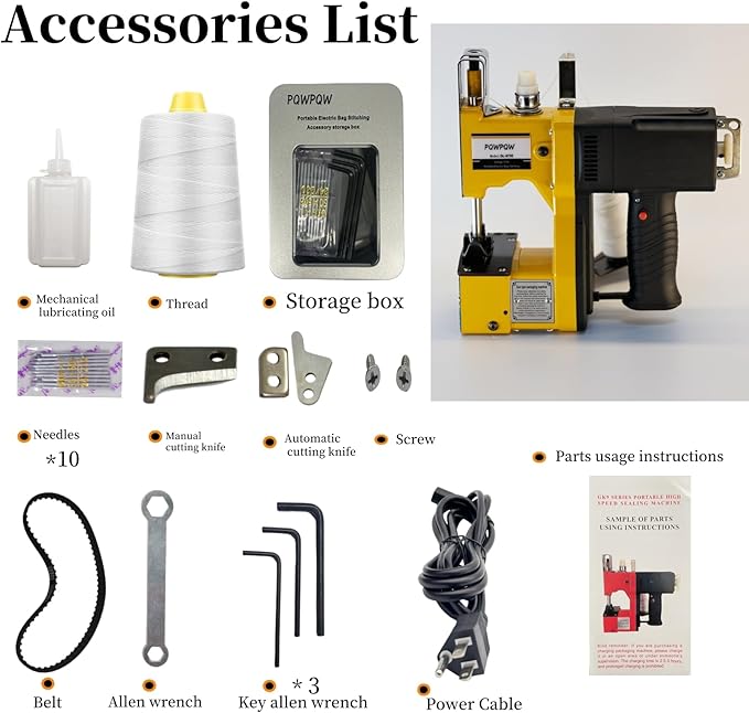 Bag Sewing Machine, 2s/bag Portable Bag Sewing Machine, Industrial Bag Closing Machine for Packing Woven Bags Non-woven Fabrics Leather (Yellow, Corded - 110V)