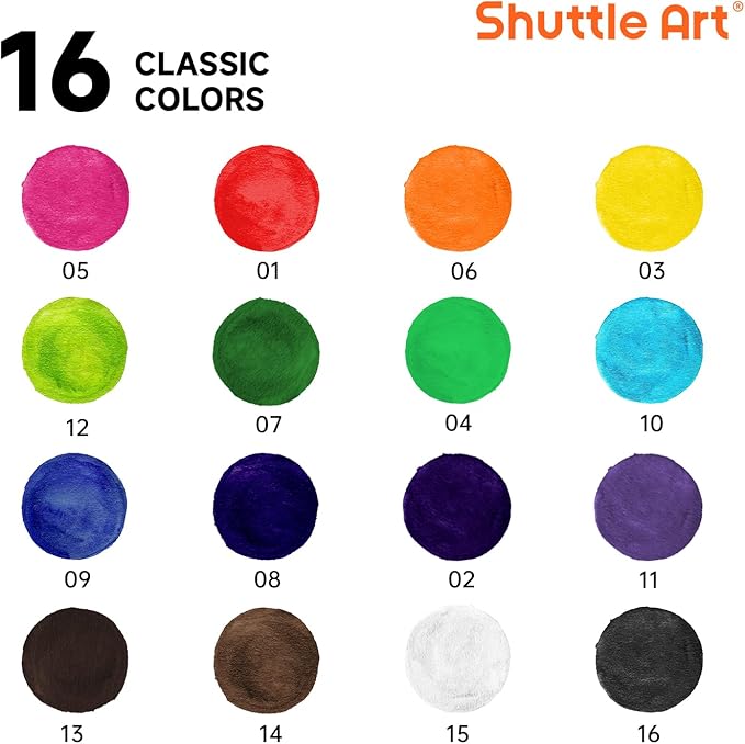 Shuttle Art 16 Colors Watercolor Paint Set Bulk, Pack of 24, Watercolor Paint Set with Paint Brushes for Kids and Adults, Washable Paint for Classroom, Parties, Kindergarten and Art Activities