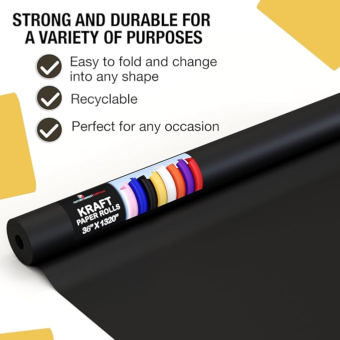 Crown Display Black Kraft Paper Roll - 36" X 1320" (110' Ft) - Colored Paper Roll - Kraft Wrapping Paper - Shipping & Packing Paper - Craft Supplies