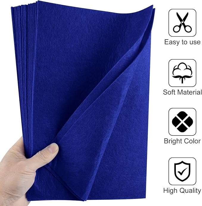 40 Pcs Deep Navy Blue Felt Fabric Sheet 8" x 12" Assorted Color Felt Fabric Sheets for Crafts DIY Handcraft Sewing Squares Patchwork Nonwoven
