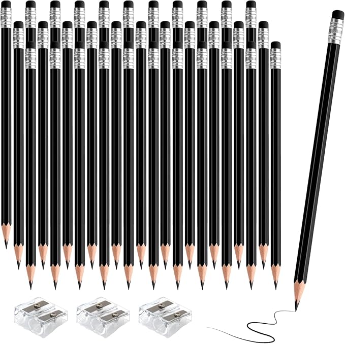 36 PCS Black Checking Pencils Erasable Colored Pencils with Eraser Pre-Sharpened 2 HB for Checking, Grading, Tests & Office/School Supplies (Black)