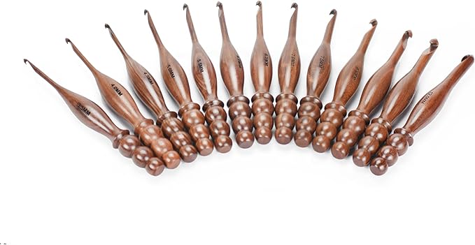Wooden Crochet Hooks Set of 13 for Arthritic Hands | Ergonomic Soft Grip Handcrafted Knitting Needle for Crocheting and Knitting (Brown (Crochet - 3))