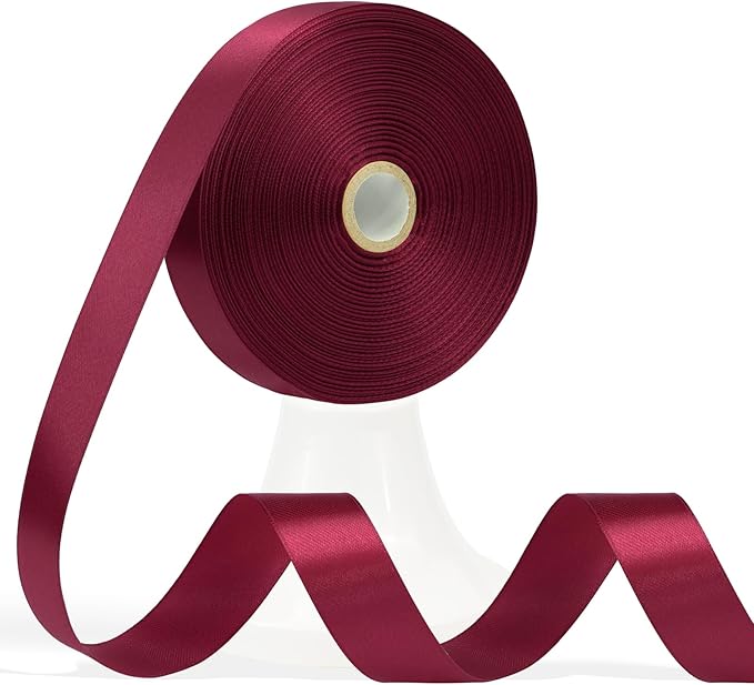 60 Yards Wine Red Satin Ribbon 3/4 Inch, Burgundy Polyester Fabric Ribbon for Gift Wrapping, Crafts, Flower Bouquet, Wedding, Baby Shower, Festival, Christmas, Halloween