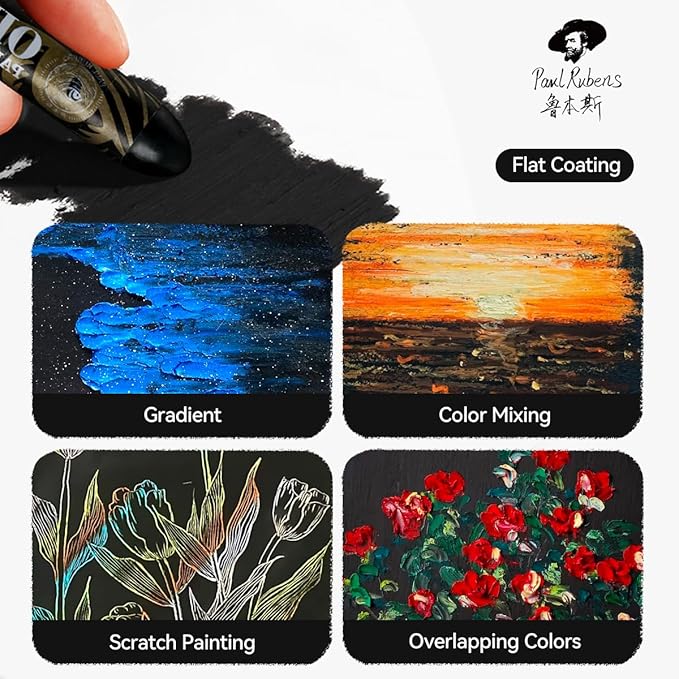 Paul Rubens Jumbo Black Oil Pastels - 2 Pack (60g Each, 0.79"x4.72"), Extra Soft & Creamy, Professional Blendable Pastel Sticks for Artists, Students, Sketching & Large Areas