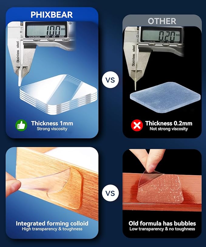 Removable Mounting Putty Heavy Duty, Two-Sided Square Stick Picture Hanging Adhesive Tape, Clear & Tough Nano Poster Tape, 26 Pcs Square 1.57x1.97 Inch