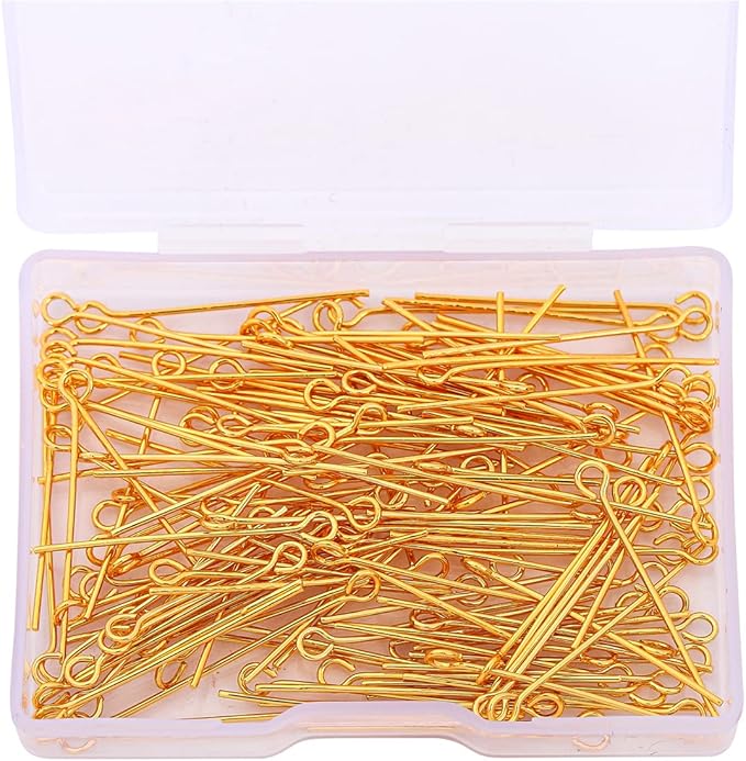 18K Gold Plated Open Eye Pins Non Tarnish 30mm 150pcs for Jewelry Making Findings