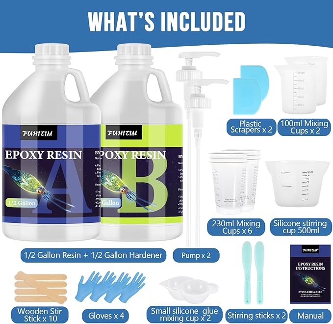 Epoxy Resin 1 Gallon - Crystal Clear Epoxy Resin Kit - Self-Leveling, High-Glossy, No Yellowing, No Bubbles Casting Resin Perfect for Crafts, Table Tops, DIY 1:1 Ratio