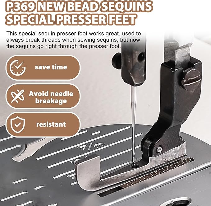 3 Pack P369 New Bead Sequin Special Presser Foot, Bead Crusher Presser Foot for Sewing Machine, Wedding Dress Bead Fabric Sewing Machine Accessories for Wedding Dress Fabric