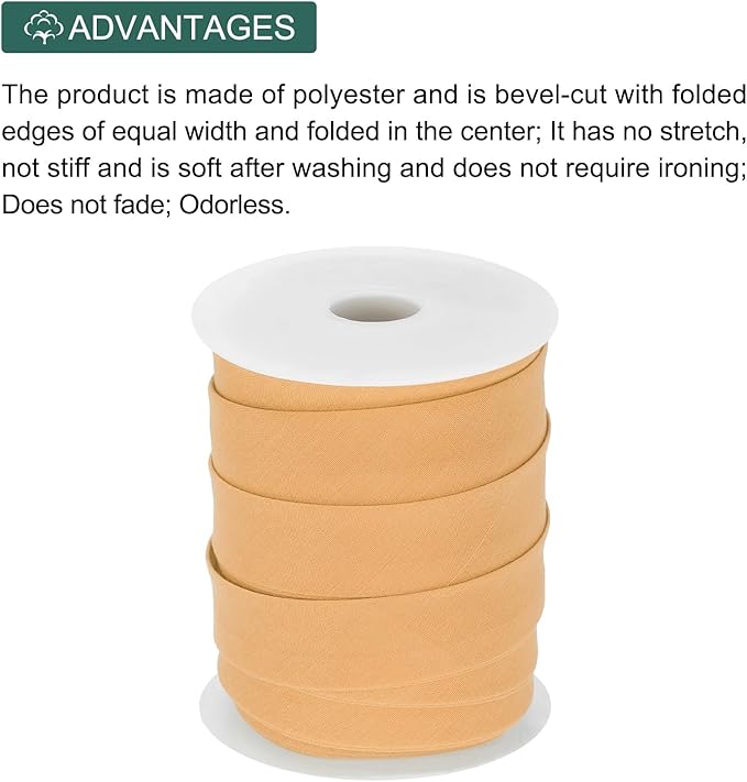 MECCANIXITY 1 Inch Double Fold Bias Tape Polyester Continuous Bulk Bias Tape for Sewing,Seaming Quilting Hemming Binding Crafts (Light Orange 25 Yards)