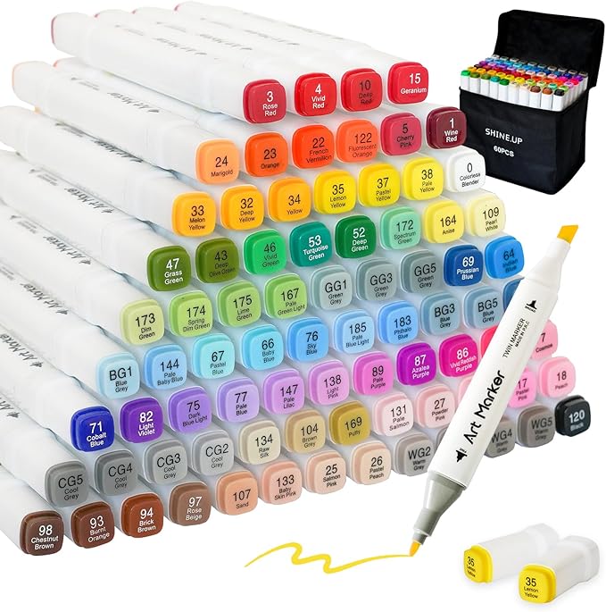 Alcohol Markers, 80 Colors Dual Tip Permanent Art Markers for Adult Coloring Book, Painting, Drawing, Alcohol Based with Base and Blender for Adult, Artists