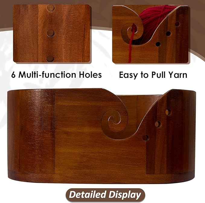 Yarn Storage Bowl Handmade Wood Crochet Accessories,Yarn Bowl Premium Knitting Organizer with Locking Groove, Knitting Bowl Cat-Proof Design,Crochet Bowl Large 10” Craft Gift for Knitters & Crafters
