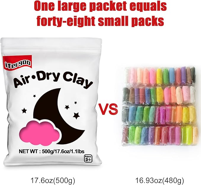 Ifergoo Pink Air Dry Modeling Clay- Moldable Cosplay, Air Dry, Squishy Molding Clay for Adult Arts & Craft Project, Fake Bake, Slime Supplies, 1.1LBS/500G