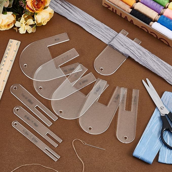 BENECREAT 9 Sizes Quick Pleater, 1/2~4 Inch Acrylic Sewing Tools, Quick Pleater Set Fabric Pleating Tool for Quilting, Apparel Sewing, Beginner or Experienced Tailor, 3mm Thick