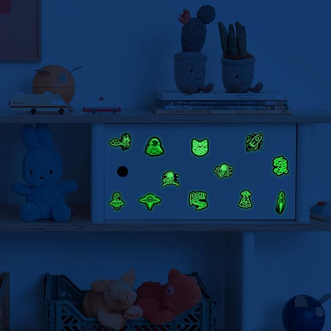 75 Pcs Neon Space Planets Stickers for Kids Glow in The Dark, Vinyl Astronaut Sticker for Water Bottle, Waterproof Laptop Decals for Teens Girls Boys Adults