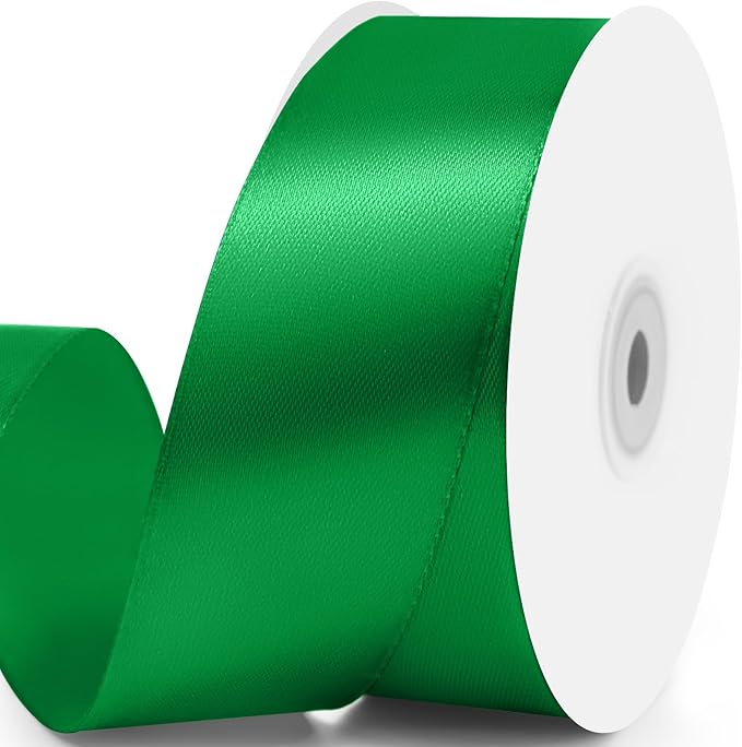 1-1/2" x 50 Yards Satin Ribbon - Green Silk Ribbon with Spool - Ideal for Gift Wrapping, Floral Bouquets, Crafts, Wedding Party Decorations, Christmas and Sewing Projects