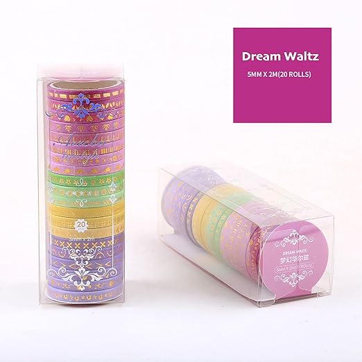 YUBX Skinny Gold Washi Tape Set Basic Foil Print Decorative Masking Tapes for Arts, DIY Crafts, Journals, Planners, Scrapbook, Wrapping (Dreamy Waltz)