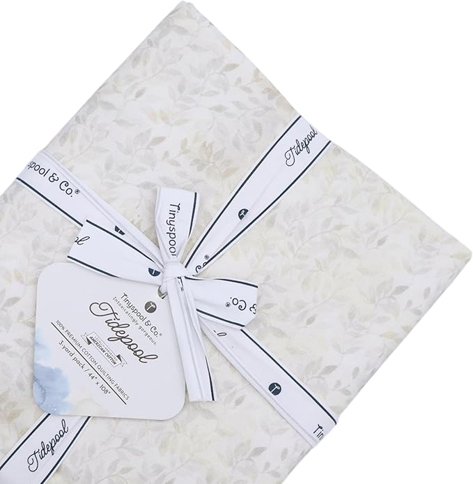 Tinyspool & Co. 100% American Cotton Fabric – 3 Yard Cut Quilting Fabric – Prewashed Preshrunk Yardage for Quilt Backing Borders Binding Sewing Crafts – Tidepool No.6 – Ivory Vine