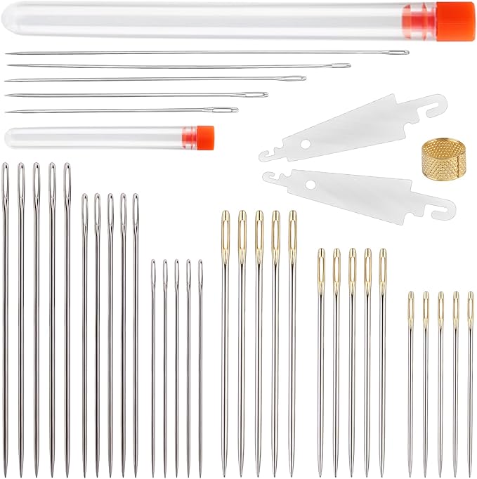 34 Pcs Hand Sewing Needles Set 2"/2.36"/2.55"/4.9"/5.9"/6.9" Long Sewing Needles Big Eye Stitching Needles Upholstery Needles with Storage Tube for Quilting Darning and Making (11 Size)
