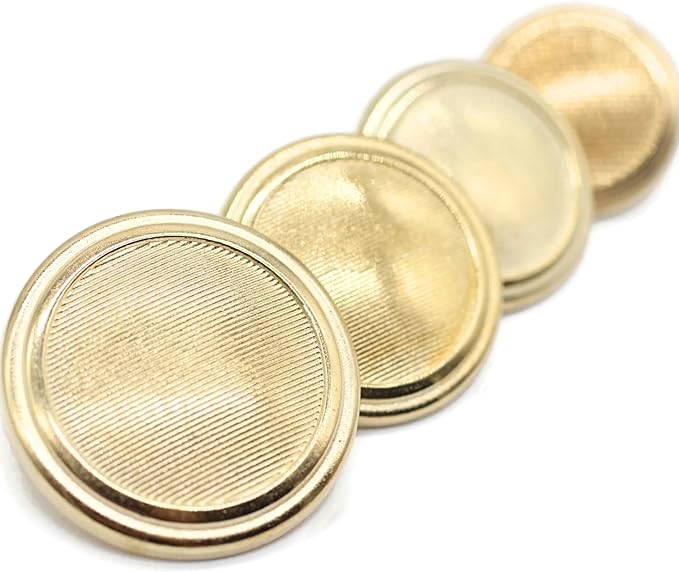 Gold Metal Shank Buttons - 12 Pcs - 4 Size Options - Striped Flat Round Metal Shank Buttons for Men Women Blazer Coat Uniform Shirt Suit and Jacket Sewing Craft DIY N5503