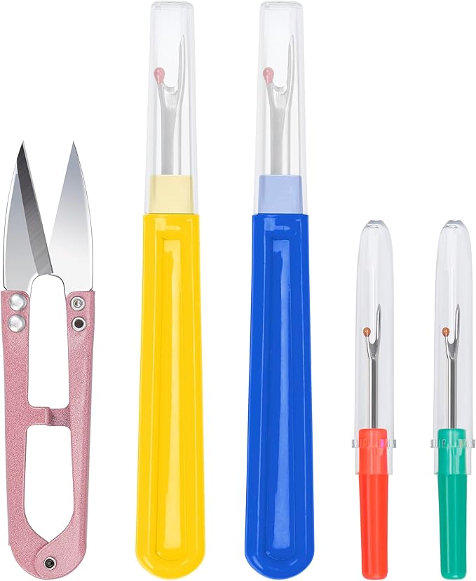 Lusecarl Seam Ripper and Thread Remover Kit 2 Big 2 Small Stitch Ripper Tool and 1 Sewing Trimming Scissor Nipper for Thread Remove (Multi-Color)