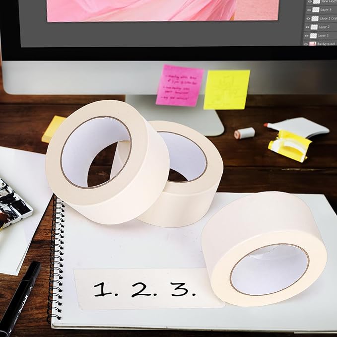 Tosnail 3 Pack 2 Inches Cream White Artist Tape Masking Tape for Arts and Crafts - Total 164 Yards