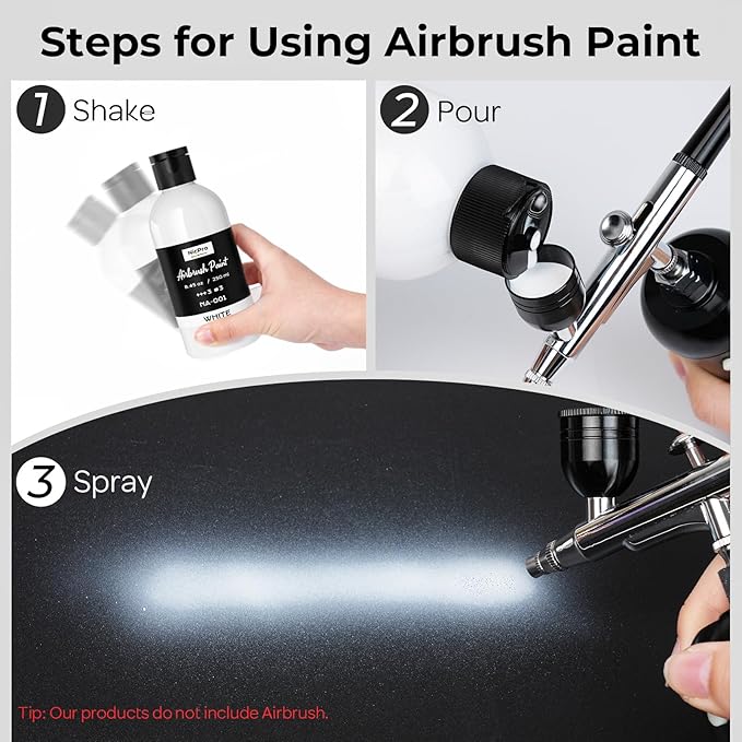 Nicpro White Large Airbrush Paint (8.45 oz, 250 ml) Ready to Spray Opaque Water-Based Acrylic Air Brush Paints for Model, Wood, Canvas, Metal, Plastic, Leather, for Beginners & Artists