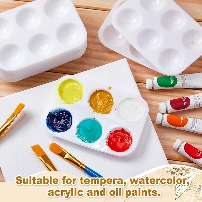 Thenshop 200 Pcs White Plastic Paint Palette 6 Well Watercolor Palette Rectangular Paint Tray Palette Mixing Palette for Kids Student Adult DIY Craft Art Acrylic Painting