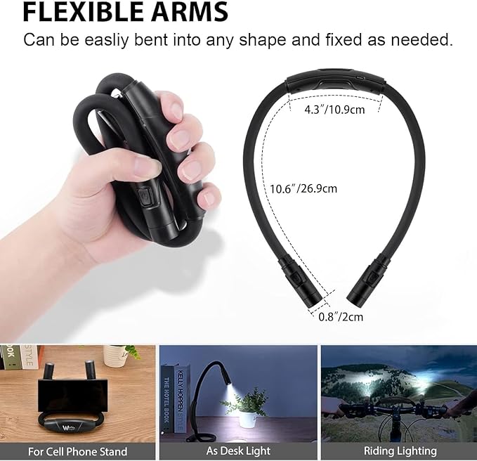 LUXJET Book Light for Reading and Crocheting Rechargeable Neck Light for Knitting and Repairing, Eye-Friendly Neck Reading Light with 3 Colours and Dimmable Brightness