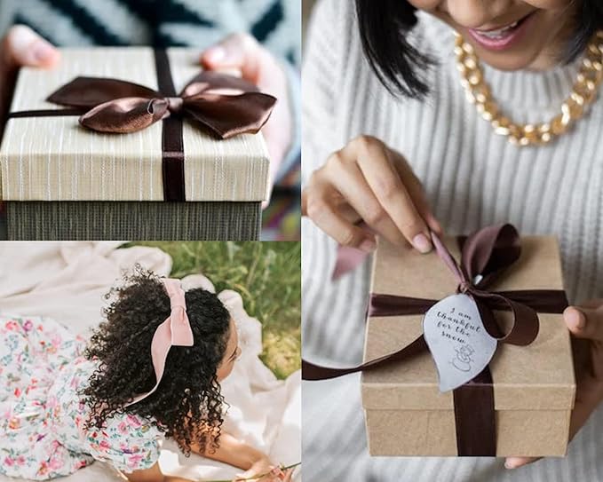 Double Face Brown Satin Ribbon 7/8 inch X 25 Yards Polyester Brown Ribbon for Gift Wrapping Very Suitable for Weddings Party Invitation Decorations and More