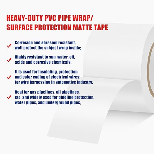3 Pack Pipe Wrap Tape with PVC Backing, 50' Length X 2" Width White Insulation Tape, Chemical Resistant for Insulation and Protection of Electrical Wires, Water Pipes and Underground Pipes