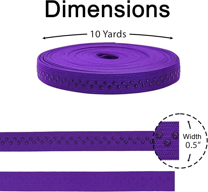Mandala Crafts 0.5 Inch Elastic Silicone Gripper Tape for Clothing - 10 Yds Dotted Non Slip Elastic Band for Sewing - Purple Silicone Flat Fabric Stretchy Ribbon Straps