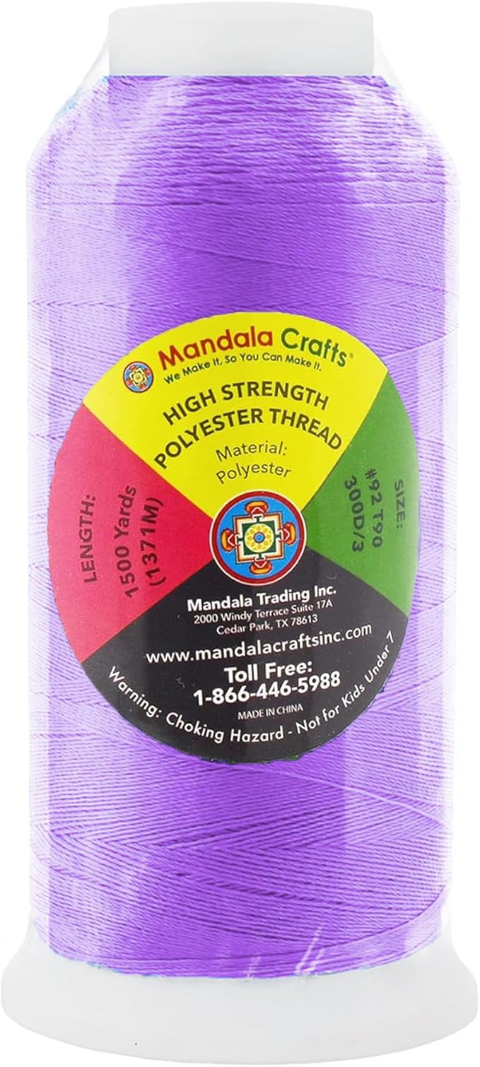 Mandala Crafts Lilac Heavy Duty Thread - 1500 Yds Tex 90 Bonded Polyester Threads for Sewing Drapery, Jeans, Leather, Hair, Outdoor Marine Upholstery