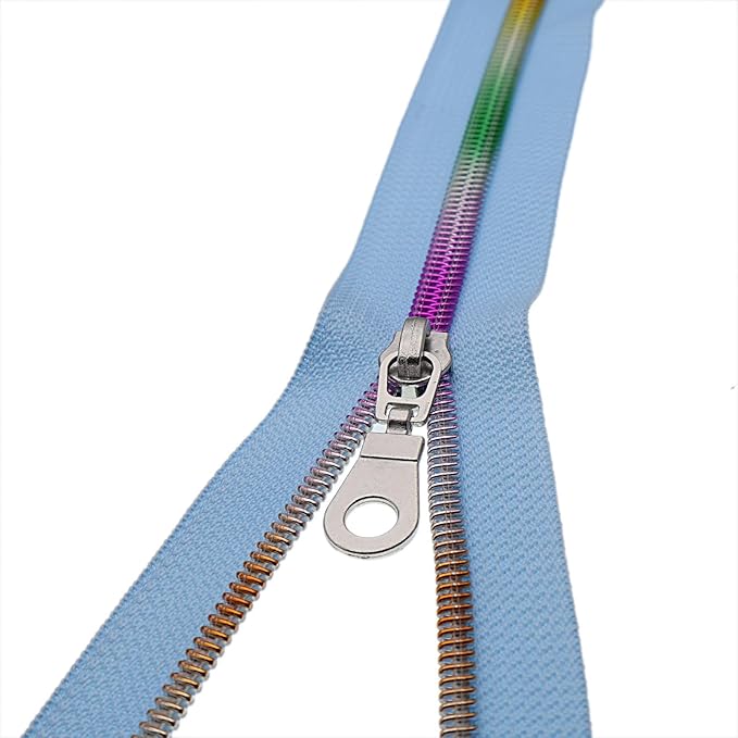 #5 Colorful Metallic Nylon Coil Zipper by Yard,Blue Zipper Tape Bulk 10 Yards with 25pcs Silver Pull for DIY Sewing Craft Bag YIGUANXIN