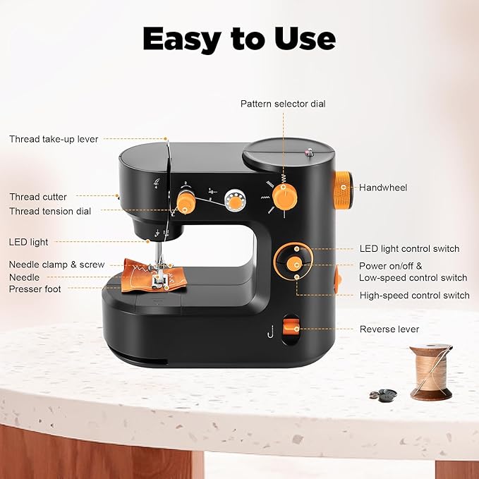 Mini Sewing Machine with Foot Pedal and LED Light, Compact Sewing Machine with Storage and LED Lighting, Electric and Foot Pedal Operation for Easy Home and Travel Use