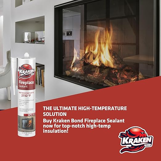 Kraken Bond High Temperature Black Fireplace Sealant 2732°F - (2x10.1oz.) Fire Resistance Up to 2732°F, High Temp Fire Caulk for Ovens, Stoves, Chimneys - Fast Dry, Paintable, Non-Flammable, 2 Pack