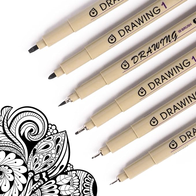 Fineliner Pens, 6 Pack Micro Pen Black Fine Tips Markers, Technical Drawing Pens for Artist No Bleed Calligraphy Pens, Waterproof Archival Ink Pen for Comic, Journaling, Illustration