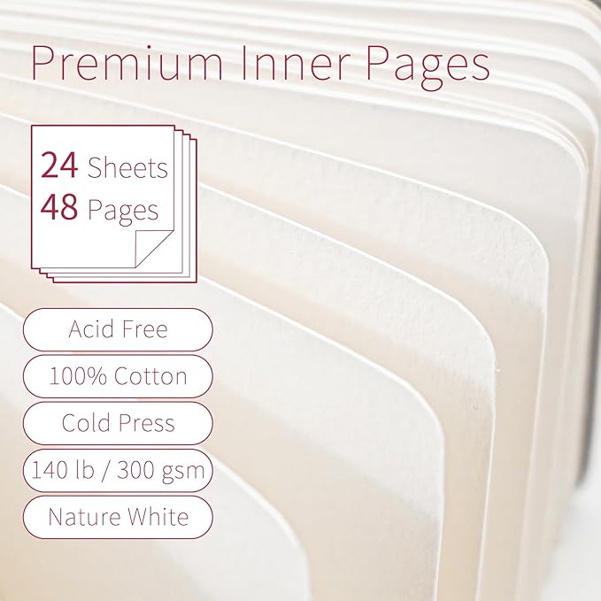 Vienrose Watercolor Sketchbook, 5.5"x5.5" Watercolor Journal with 24 Sheets 140 LB (300 GSM) Cotton Watercolor Paper, Brown Linen Cover Water Coloring Sketch Book As Travel Notebook On The Go