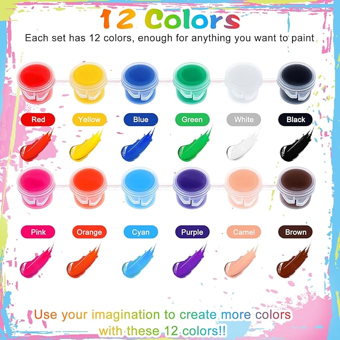 30 Pack Mini Acrylic Paint Set, 420 PCS Paint Kit Container Strips Storage, 12 Colors Acrylic Paints Strips for Adults Craft Paints for Home Party Favors Paiting Gifts