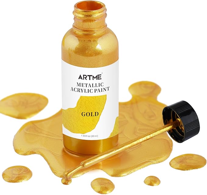 ARTME Liquid Gold Leaf Paint, 1.69 oz/50 ml Acrylic Metallic Gold Paint for Art Painting, Handcrafts, Non-Toxic, Non-Fading Touch Up Paints Ideal for Canvas, Wood, Fabric, Ceramic, Metal, Furniture