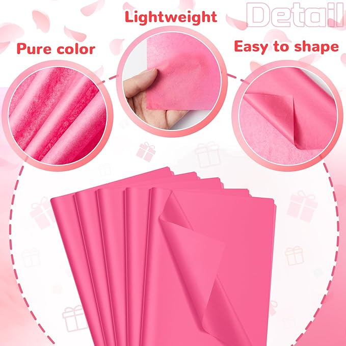 Qilery 500 Sheets Valentine's Day Hot Pink Tissue Paper Bulk 15 x 20 Inch Acid Free Flower Wrapping Packaging Paper Sheets for Valentine's Day Gift Craft, Birthday, Party Decor, Wedding, Baby Shower
