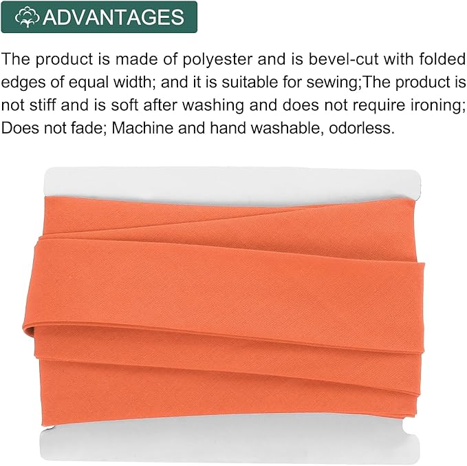 MECCANIXITY 1 Inch Double Fold Bias Tape Continuous Bulk Cotton Bias Tape for Sewing Seaming Quilting Hemming Binding Crafts (Orange 6 Yards)