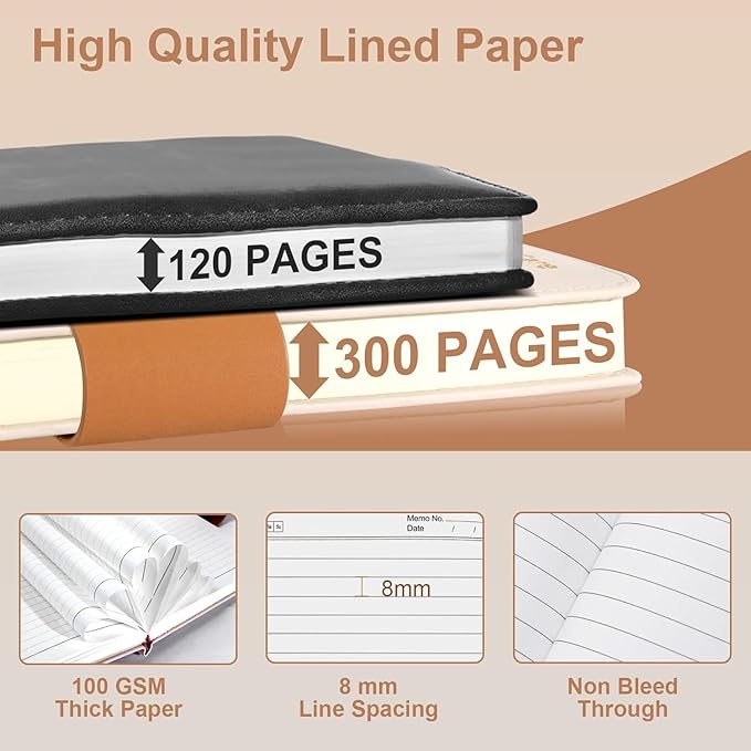 A5 Journal Notebooks, 300 Pages Leather Diary with Magnetic Buckle Closure and Luxury Pen, 80GSM, Lined Notebook for Women and Men, Suitable for Diary, Notes, 5.9 x 8.5 Inches