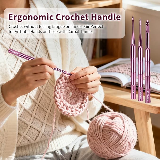SoosuiCrochet Hooks, 9-Piece Crochet Hook Set 3mm–8mm, Ergonomic Crochet Hook Set, Long Crochet Hooks, Smooth and Lightweight Knitting Tools, Perfect for Yarn Crafts.