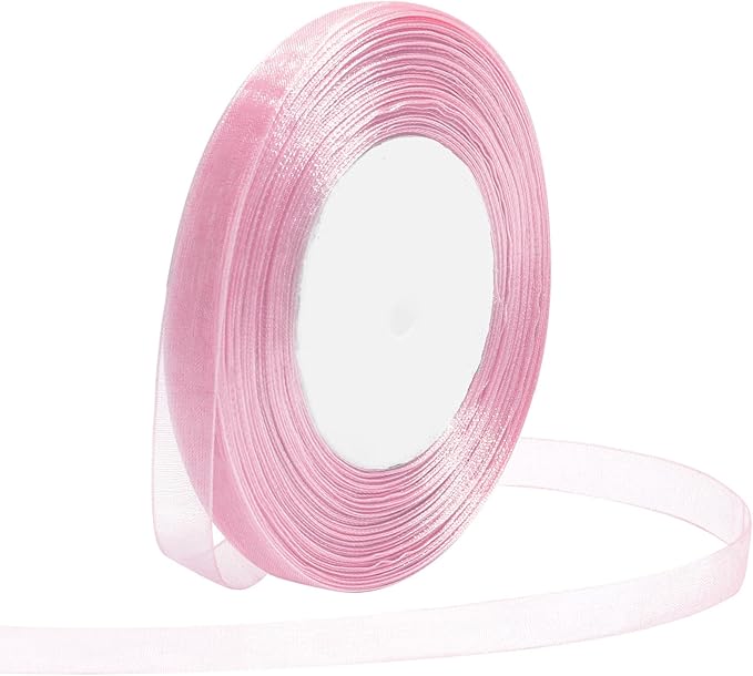 Rose Gold Ribbon for Gift Wrapping 3/8 inch Sheer Organza Ribbon for Flower Bouquet Tulle Chiffon Ribbons for Wedding Invitations Christmas Halloween Decorations Crafts 50 Yards