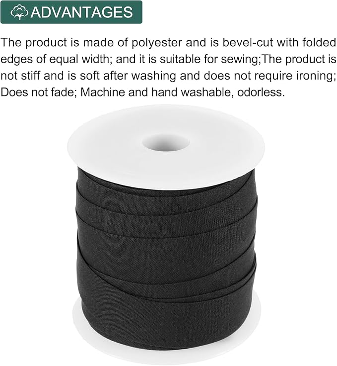 MECCANIXITY 3/4 Inch Single Fold Bias Tape Cotton Continuous Bulk Bias Tape for Sewing, Seaming Quilting Hemming Binding Crafts (Charcoal Black 25 Yards)
