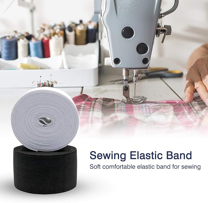 2 Inch Elastic Band for Sewing, Crafts, DIY, High Elasticity, (White 5yards, Black 5 Yards)