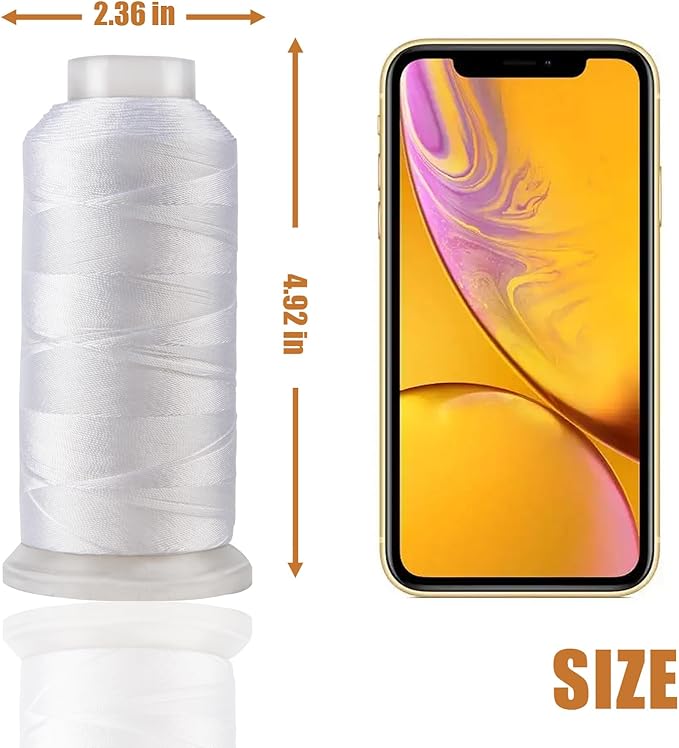 4Pcs White Nylon Thread for Sewing,210d/3 Upholstery Thread Heavy Duty,4 Cone of 1500 Yards Each Leather, Weave Needle,Serger Overlock Machine for Sewing Hair